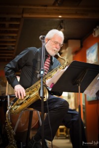 Don Wade & Yanti Rowland/Sax Among Friends Friday night jazz at Martin Street Art & Music Gallery in downtown Penticton, British Columbia.