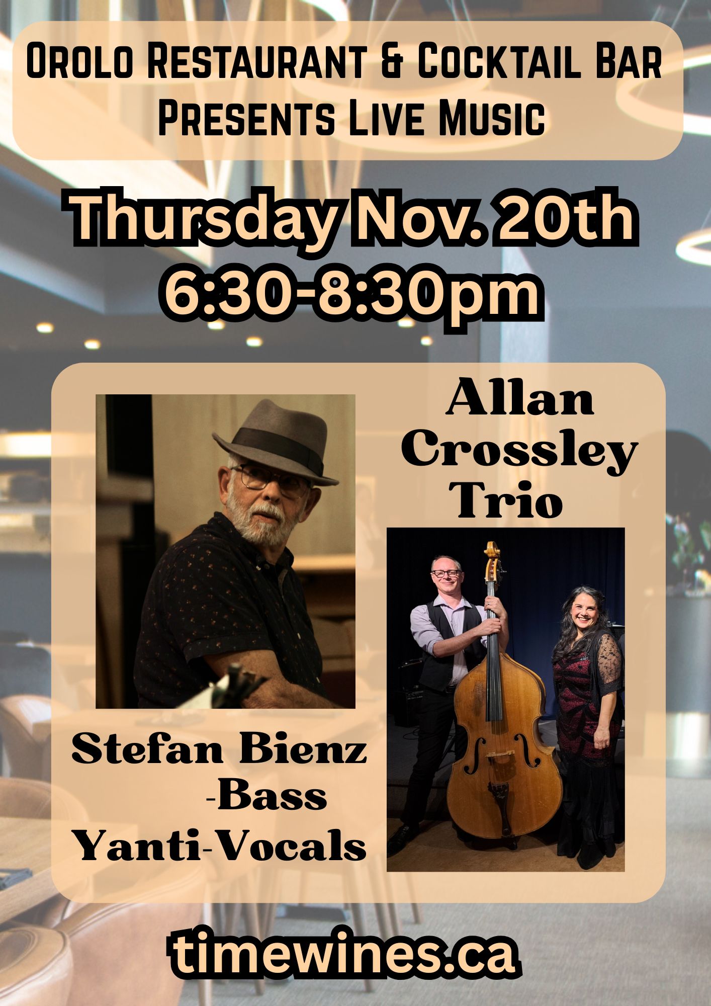 Allan Crossley Trio @ Orolo Restaurant & Cocktail Bar